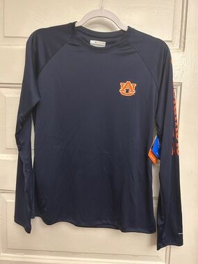 Columbia Navy Long Sleeve Performance Shirt with Orange Auburn Logo